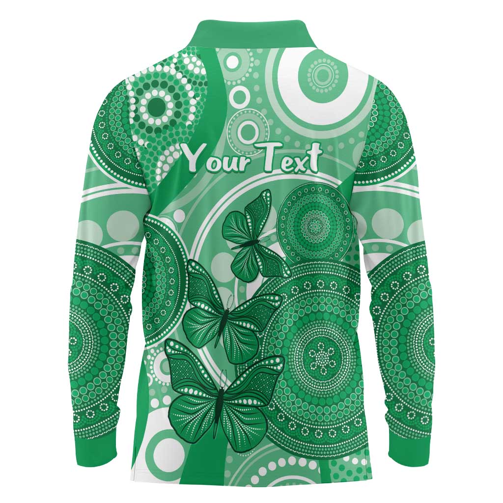 Personalised Australia Mental Health Awareness Month Long Sleeve Polo Shirt Your Mind Matter Aboriginal Art