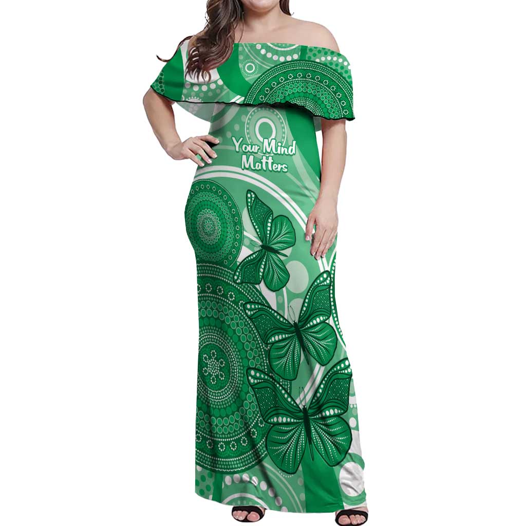 Personalised Australia Mental Health Awareness Month Off Shoulder Maxi Dress Your Mind Matter Aboriginal Art
