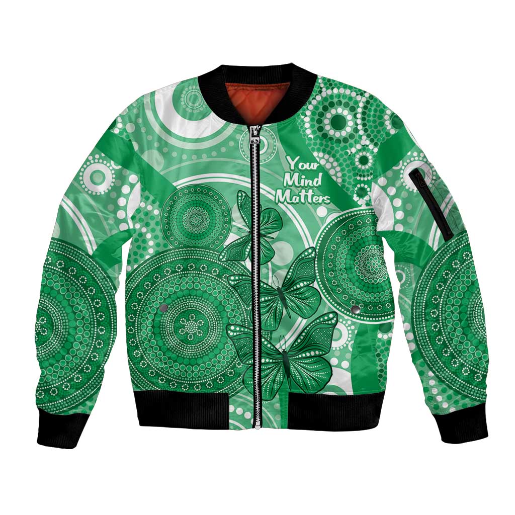 Personalised Australia Mental Health Awareness Month Sleeve Zip Bomber Jacket Your Mind Matter Aboriginal Art
