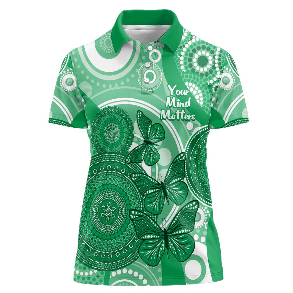 Personalised Australia Mental Health Awareness Month Women Polo Shirt Your Mind Matter Aboriginal Art