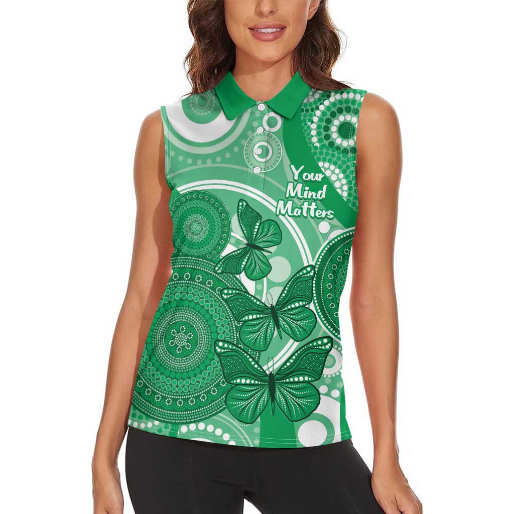 Personalised Australia Mental Health Awareness Month Women Sleeveless Polo Shirt Your Mind Matter Aboriginal Art