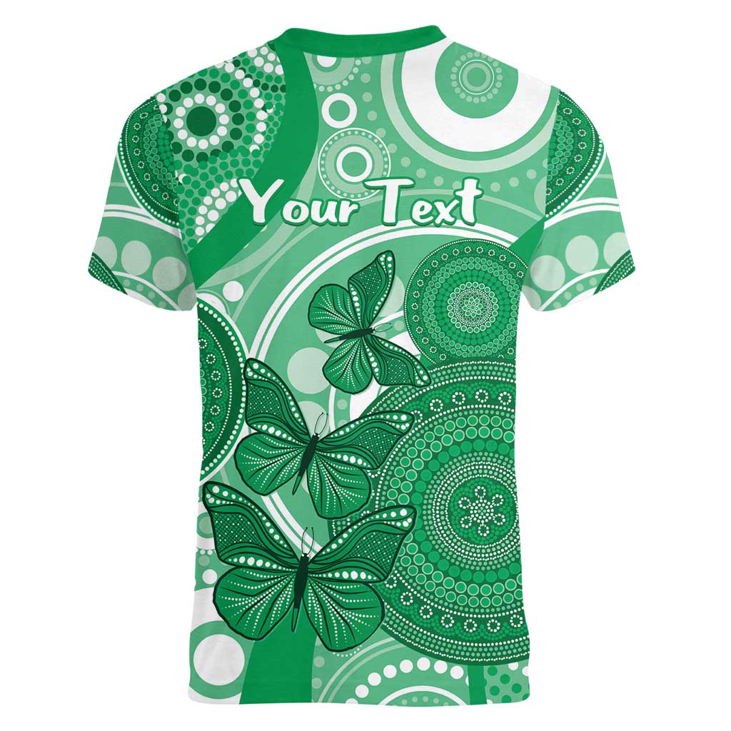 Personalised Australia Mental Health Awareness Month Women V-Neck T-Shirt Your Mind Matter Aboriginal Art