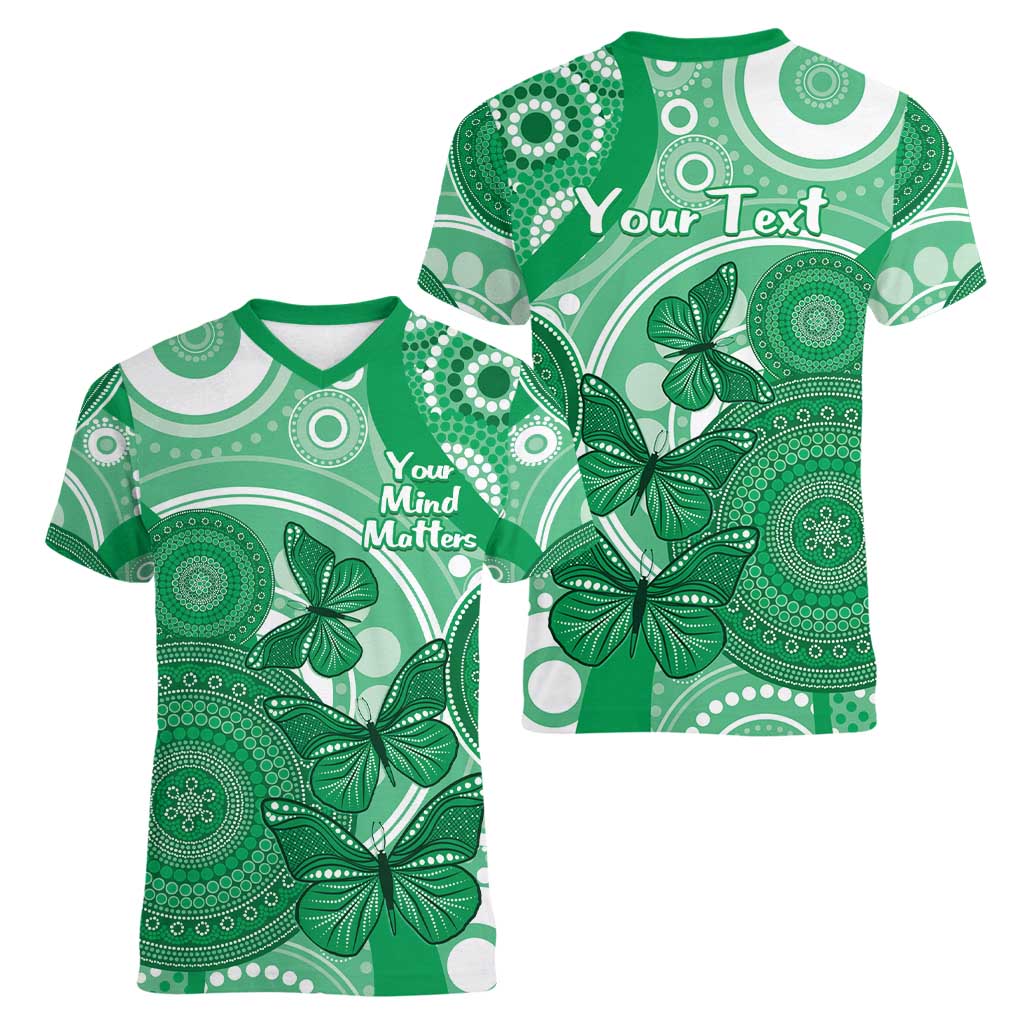 Personalised Australia Mental Health Awareness Month Women V-Neck T-Shirt Your Mind Matter Aboriginal Art