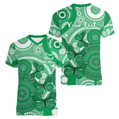 Personalised Australia Mental Health Awareness Month Women V-Neck T-Shirt Your Mind Matter Aboriginal Art
