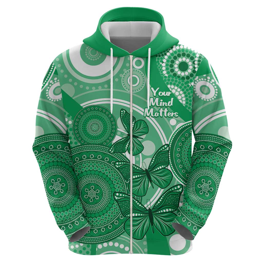 Personalised Australia Mental Health Awareness Month Zip Hoodie Your Mind Matter Aboriginal Art