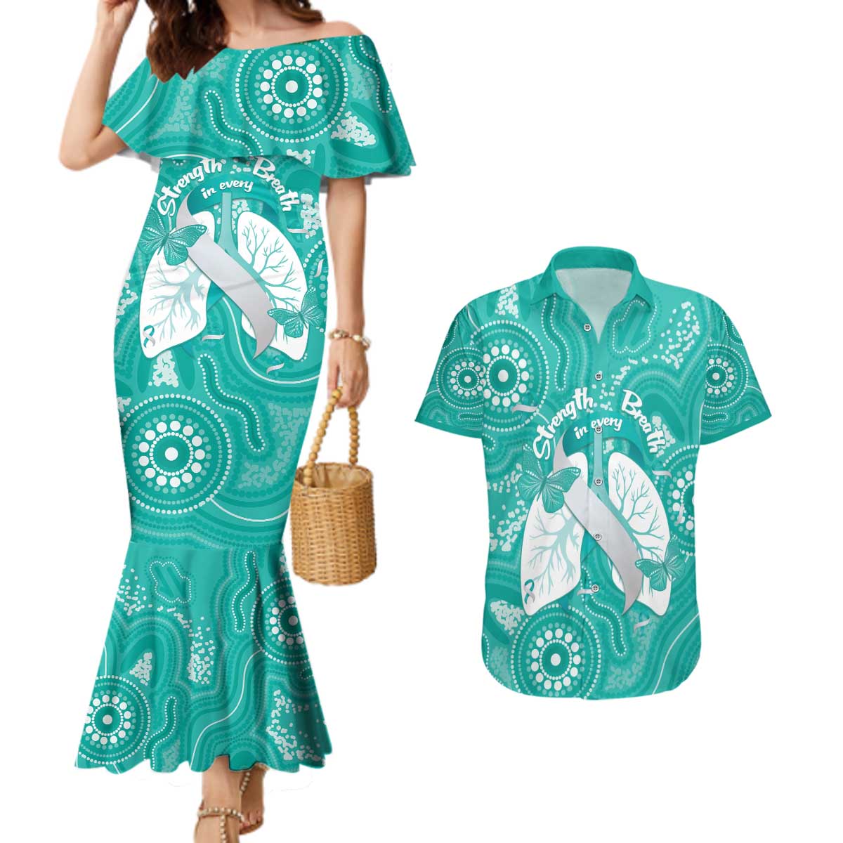 National Asthma Week Australia Couples Matching Mermaid Dress and Hawaiian Shirt Strength In Every Breath
