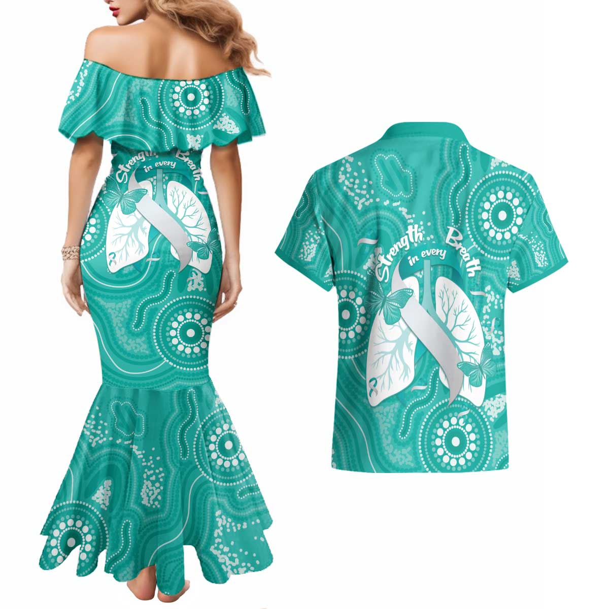 National Asthma Week Australia Couples Matching Mermaid Dress and Hawaiian Shirt Strength In Every Breath