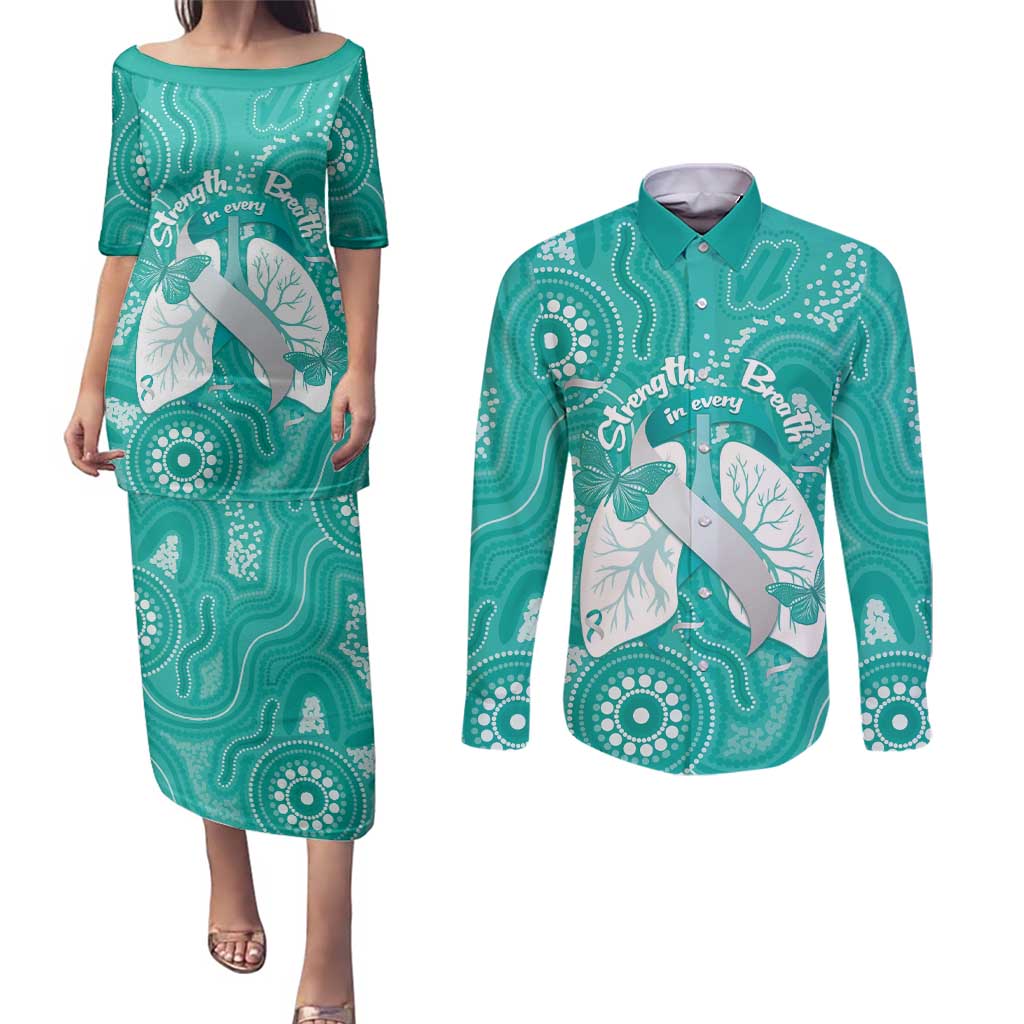 National Asthma Week Australia Couples Matching Puletasi and Long Sleeve Button Shirt Strength In Every Breath
