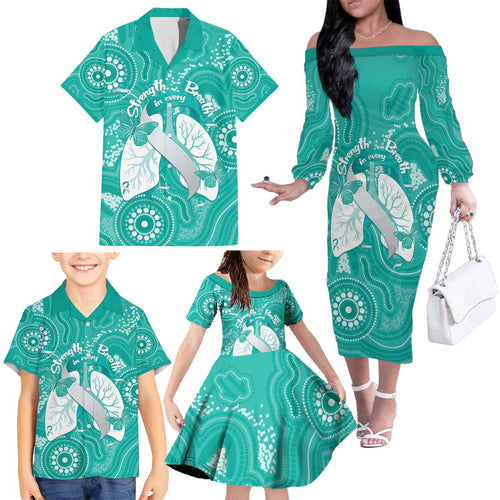 National Asthma Week Australia Family Matching Off The Shoulder Long Sleeve Dress and Hawaiian Shirt Strength In Every Breath