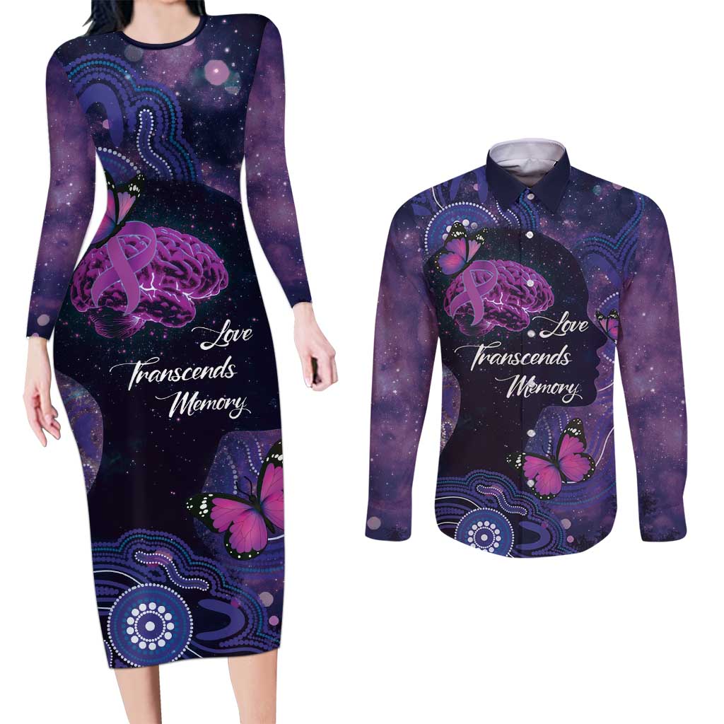 Alzheimer's and Brain Awareness Month Australia Couples Matching Long Sleeve Bodycon Dress and Long Sleeve Button Shirt Love Transcends Memory