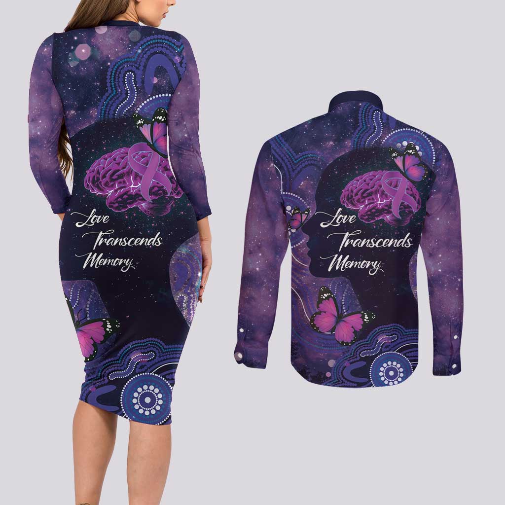 Alzheimer's and Brain Awareness Month Australia Couples Matching Long Sleeve Bodycon Dress and Long Sleeve Button Shirt Love Transcends Memory
