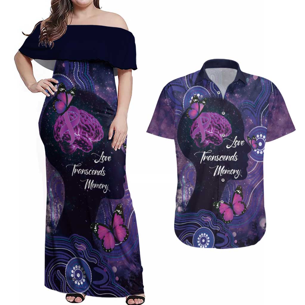 Alzheimer's and Brain Awareness Month Australia Couples Matching Off Shoulder Maxi Dress and Hawaiian Shirt Love Transcends Memory