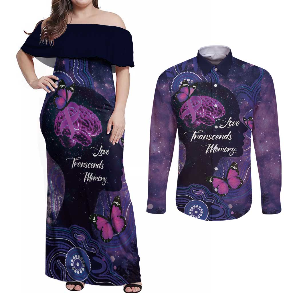 Alzheimer's and Brain Awareness Month Australia Couples Matching Off Shoulder Maxi Dress and Long Sleeve Button Shirt Love Transcends Memory