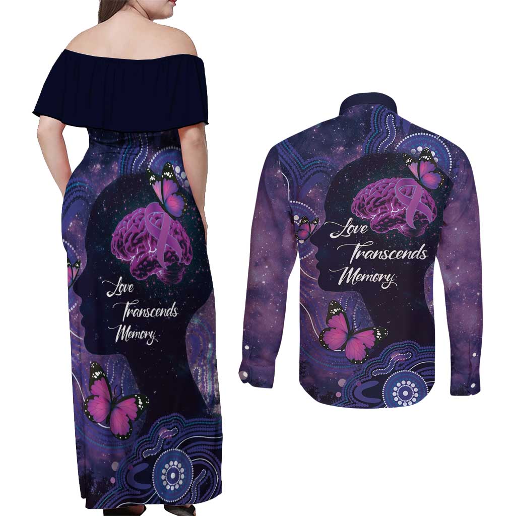 Alzheimer's and Brain Awareness Month Australia Couples Matching Off Shoulder Maxi Dress and Long Sleeve Button Shirt Love Transcends Memory
