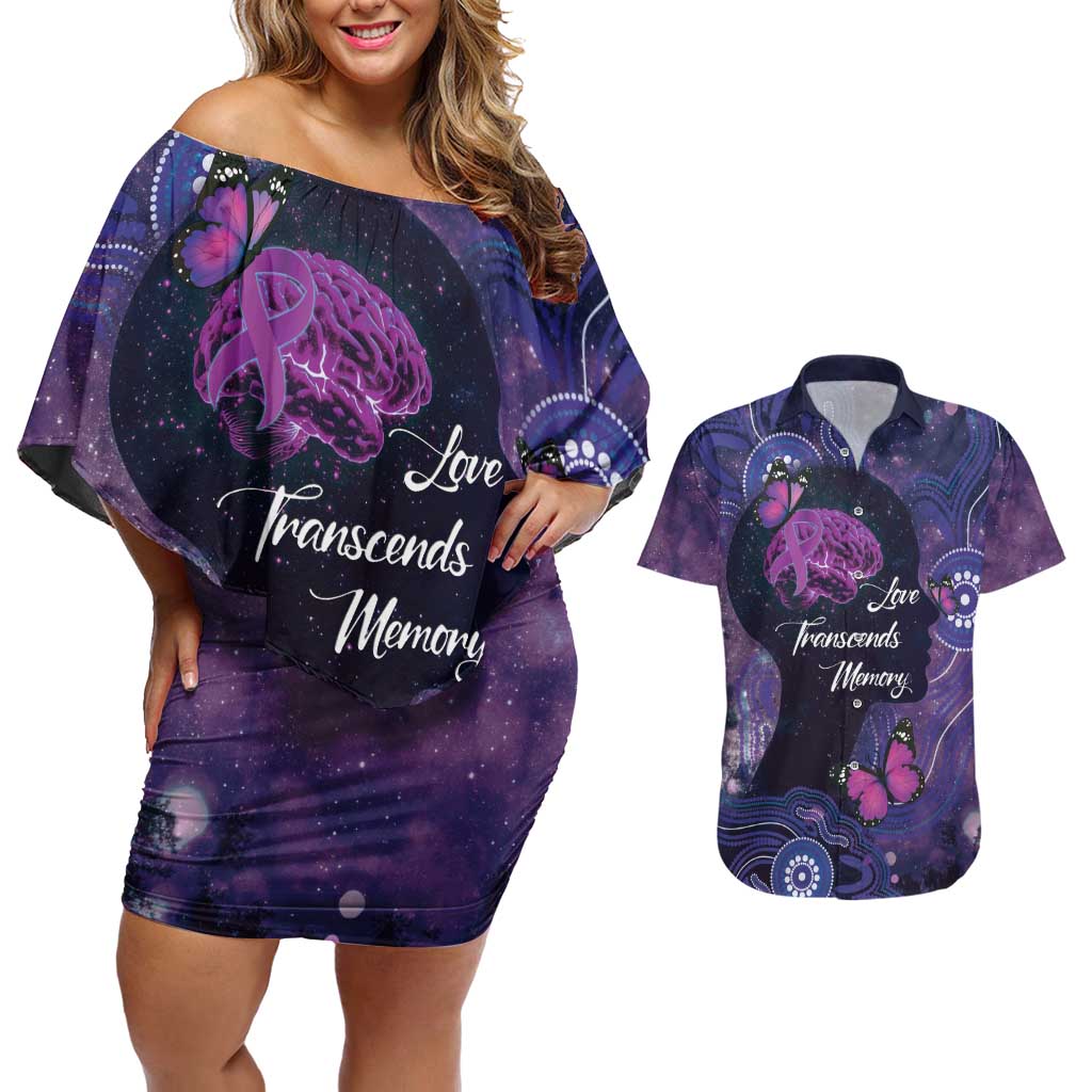 Alzheimer's and Brain Awareness Month Australia Couples Matching Off Shoulder Short Dress and Hawaiian Shirt Love Transcends Memory