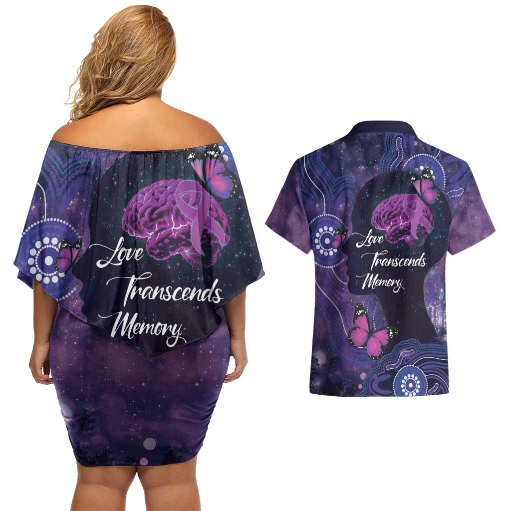 Alzheimer's and Brain Awareness Month Australia Couples Matching Off Shoulder Short Dress and Hawaiian Shirt Love Transcends Memory