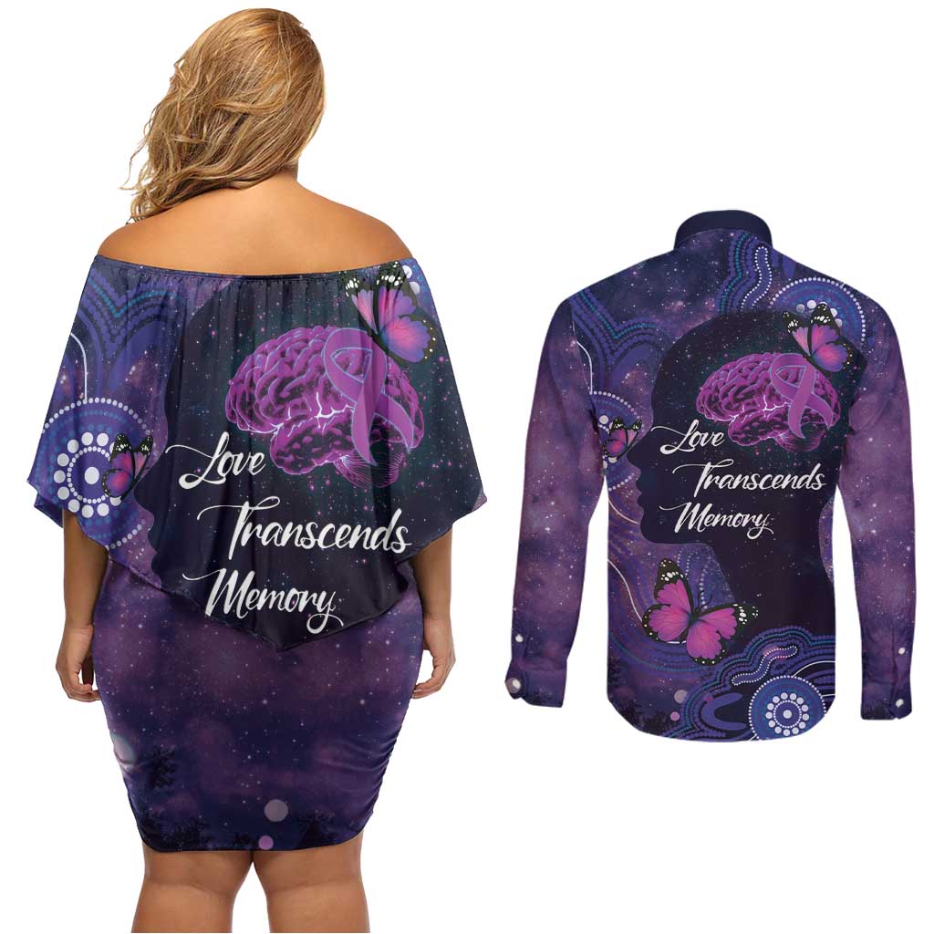 Alzheimer's and Brain Awareness Month Australia Couples Matching Off Shoulder Short Dress and Long Sleeve Button Shirt Love Transcends Memory