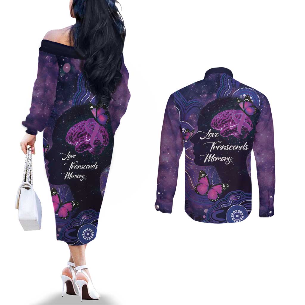 Alzheimer's and Brain Awareness Month Australia Couples Matching Off The Shoulder Long Sleeve Dress and Long Sleeve Button Shirt Love Transcends Memory