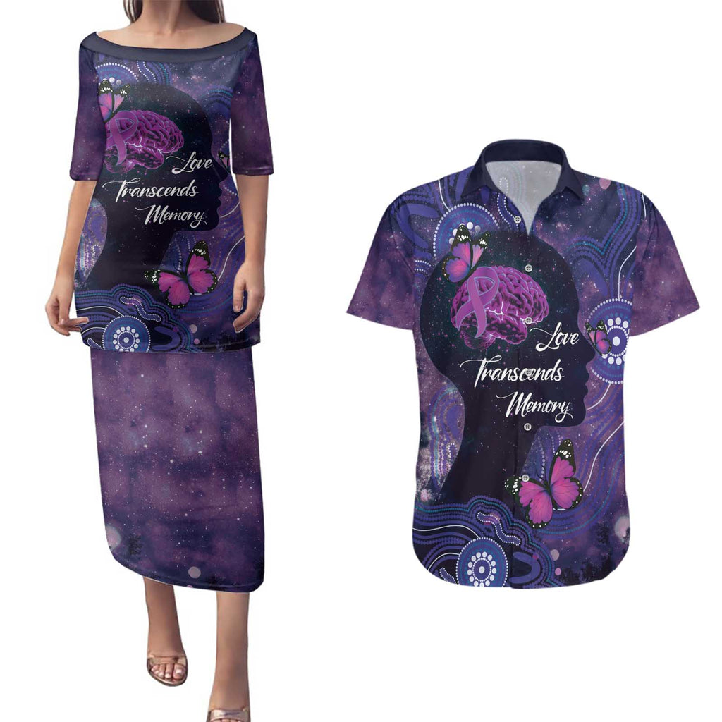 Alzheimer's and Brain Awareness Month Australia Couples Matching Puletasi and Hawaiian Shirt Love Transcends Memory