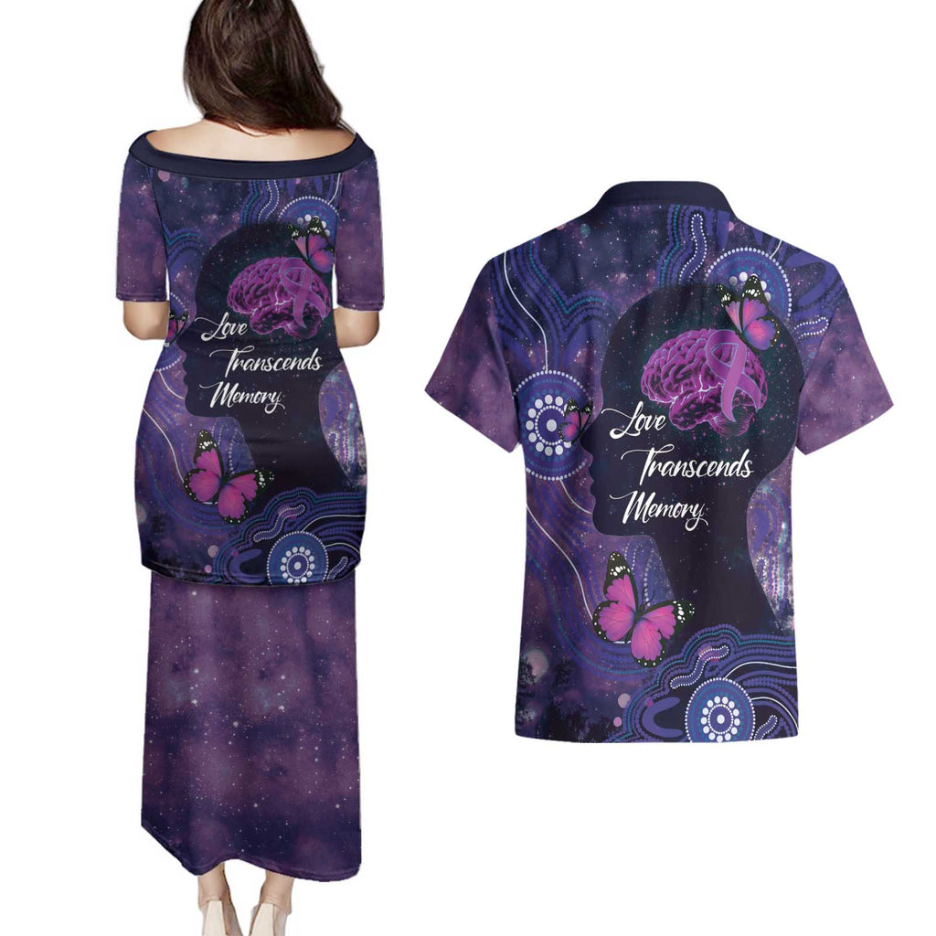 Alzheimer's and Brain Awareness Month Australia Couples Matching Puletasi and Hawaiian Shirt Love Transcends Memory