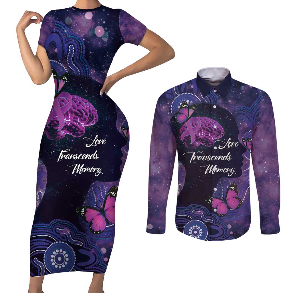 Alzheimer's and Brain Awareness Month Australia Couples Matching Short Sleeve Bodycon Dress and Long Sleeve Button Shirt Love Transcends Memory