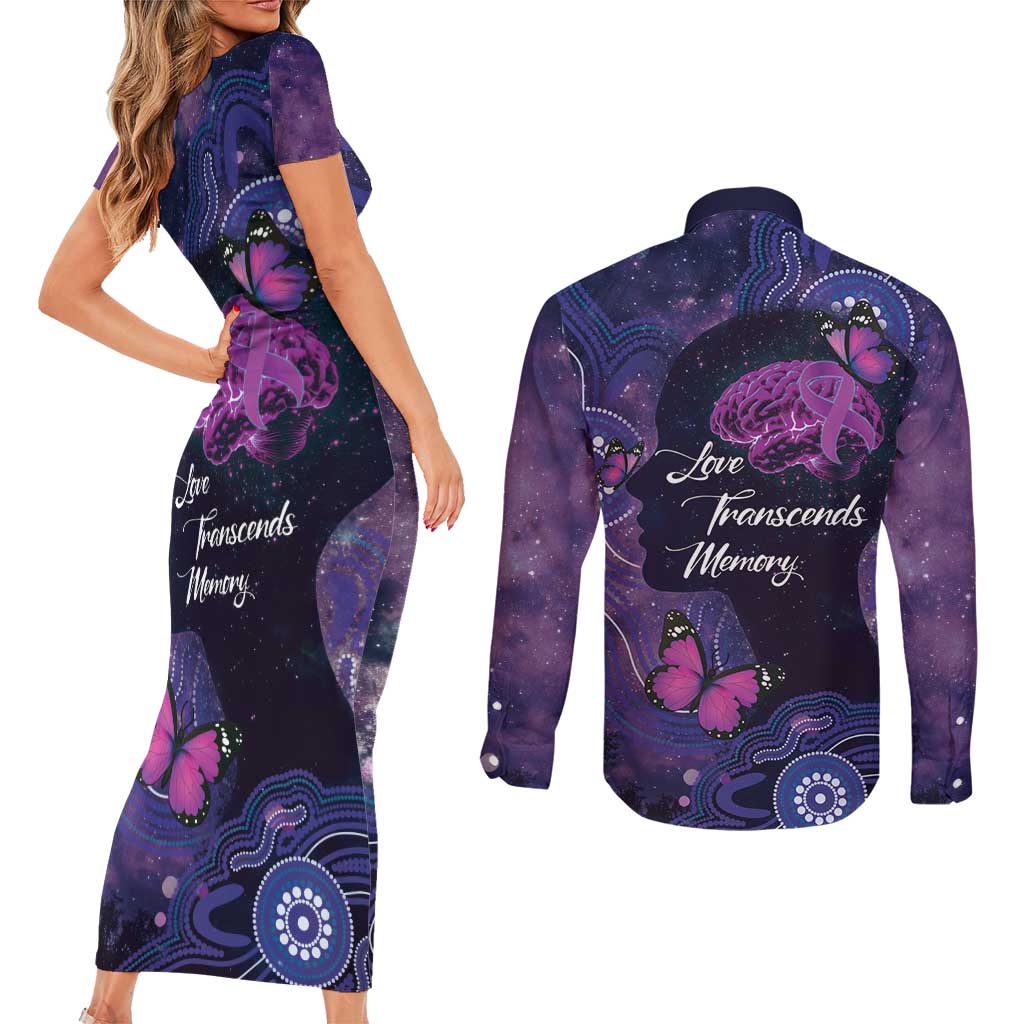 Alzheimer's and Brain Awareness Month Australia Couples Matching Short Sleeve Bodycon Dress and Long Sleeve Button Shirt Love Transcends Memory