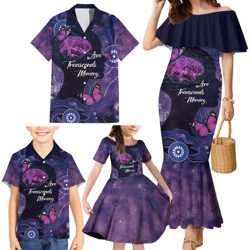 Alzheimer's and Brain Awareness Month Australia Family Matching Mermaid Dress and Hawaiian Shirt Love Transcends Memory