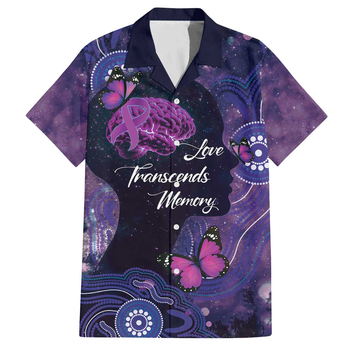 Alzheimer's and Brain Awareness Month Australia Family Matching Off The Shoulder Long Sleeve Dress and Hawaiian Shirt Love Transcends Memory