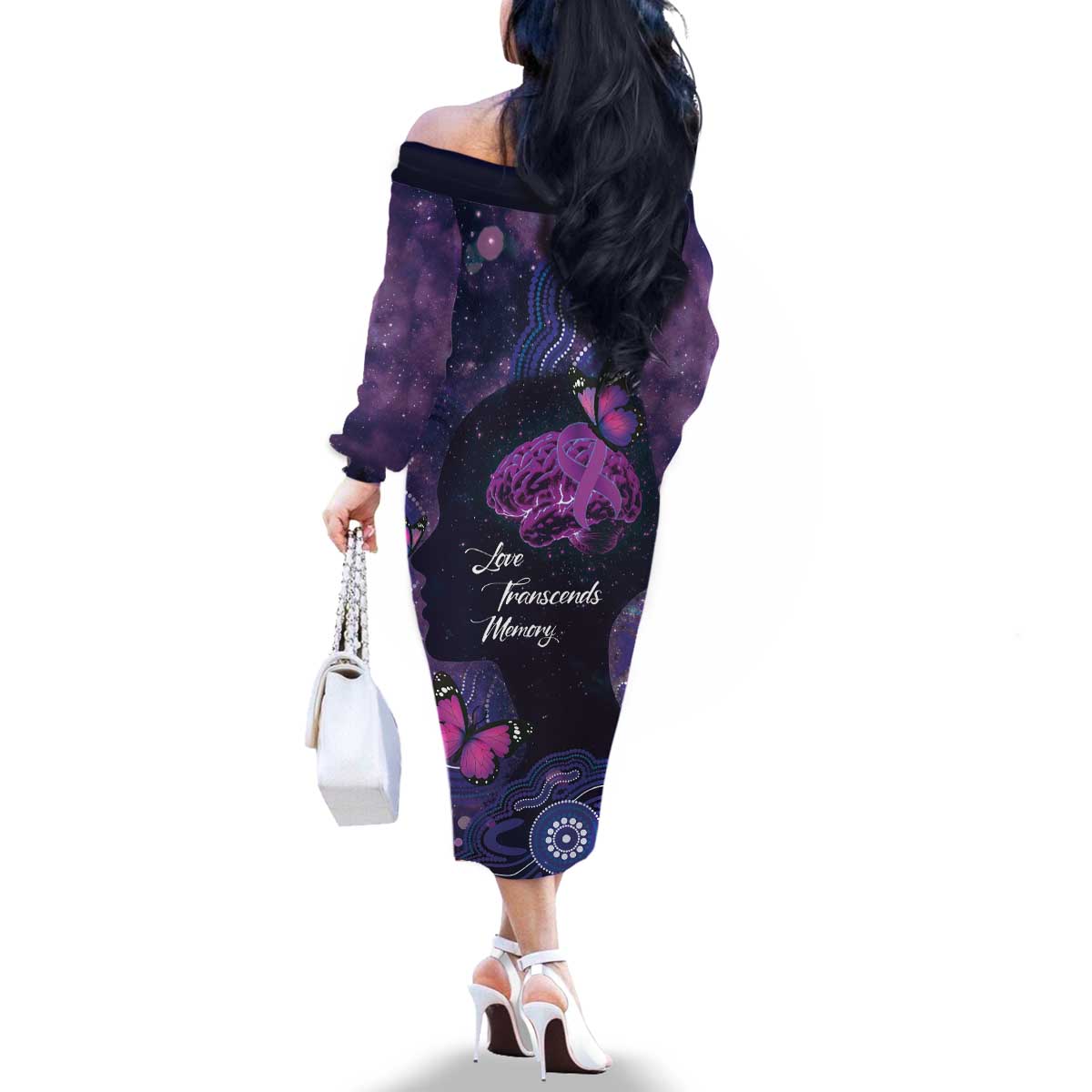 Alzheimer's and Brain Awareness Month Australia Family Matching Off The Shoulder Long Sleeve Dress and Hawaiian Shirt Love Transcends Memory