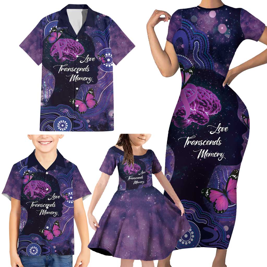 Alzheimer's and Brain Awareness Month Australia Family Matching Short Sleeve Bodycon Dress and Hawaiian Shirt Love Transcends Memory