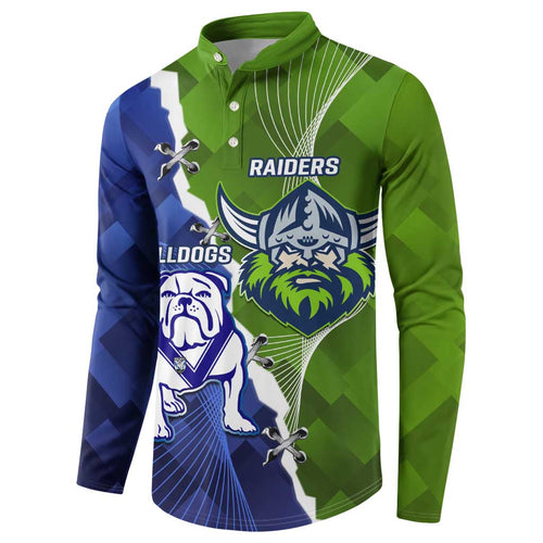 Custom Bulldogs And Raiders Rugby Button Sweatshirt Dynamic Style