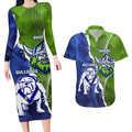 Custom Bulldogs And Raiders Rugby Couples Matching Long Sleeve Bodycon Dress and Hawaiian Shirt Dynamic Style