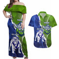 Custom Bulldogs And Raiders Rugby Couples Matching Off Shoulder Maxi Dress and Hawaiian Shirt Dynamic Style