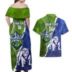 Custom Bulldogs And Raiders Rugby Couples Matching Off Shoulder Maxi Dress and Hawaiian Shirt Dynamic Style
