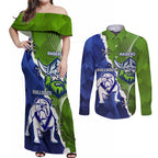 Custom Bulldogs And Raiders Rugby Couples Matching Off Shoulder Maxi Dress and Long Sleeve Button Shirt Dynamic Style