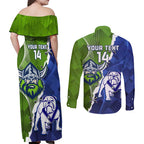 Custom Bulldogs And Raiders Rugby Couples Matching Off Shoulder Maxi Dress and Long Sleeve Button Shirt Dynamic Style