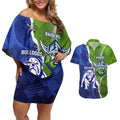 Custom Bulldogs And Raiders Rugby Couples Matching Off Shoulder Short Dress and Hawaiian Shirt Dynamic Style