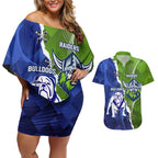 Custom Bulldogs And Raiders Rugby Couples Matching Off Shoulder Short Dress and Hawaiian Shirt Dynamic Style