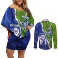 Custom Bulldogs And Raiders Rugby Couples Matching Off Shoulder Short Dress and Long Sleeve Button Shirt Dynamic Style