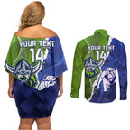 Custom Bulldogs And Raiders Rugby Couples Matching Off Shoulder Short Dress and Long Sleeve Button Shirt Dynamic Style