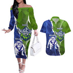 Custom Bulldogs And Raiders Rugby Couples Matching Off The Shoulder Long Sleeve Dress and Hawaiian Shirt Dynamic Style