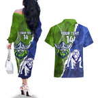 Custom Bulldogs And Raiders Rugby Couples Matching Off The Shoulder Long Sleeve Dress and Hawaiian Shirt Dynamic Style