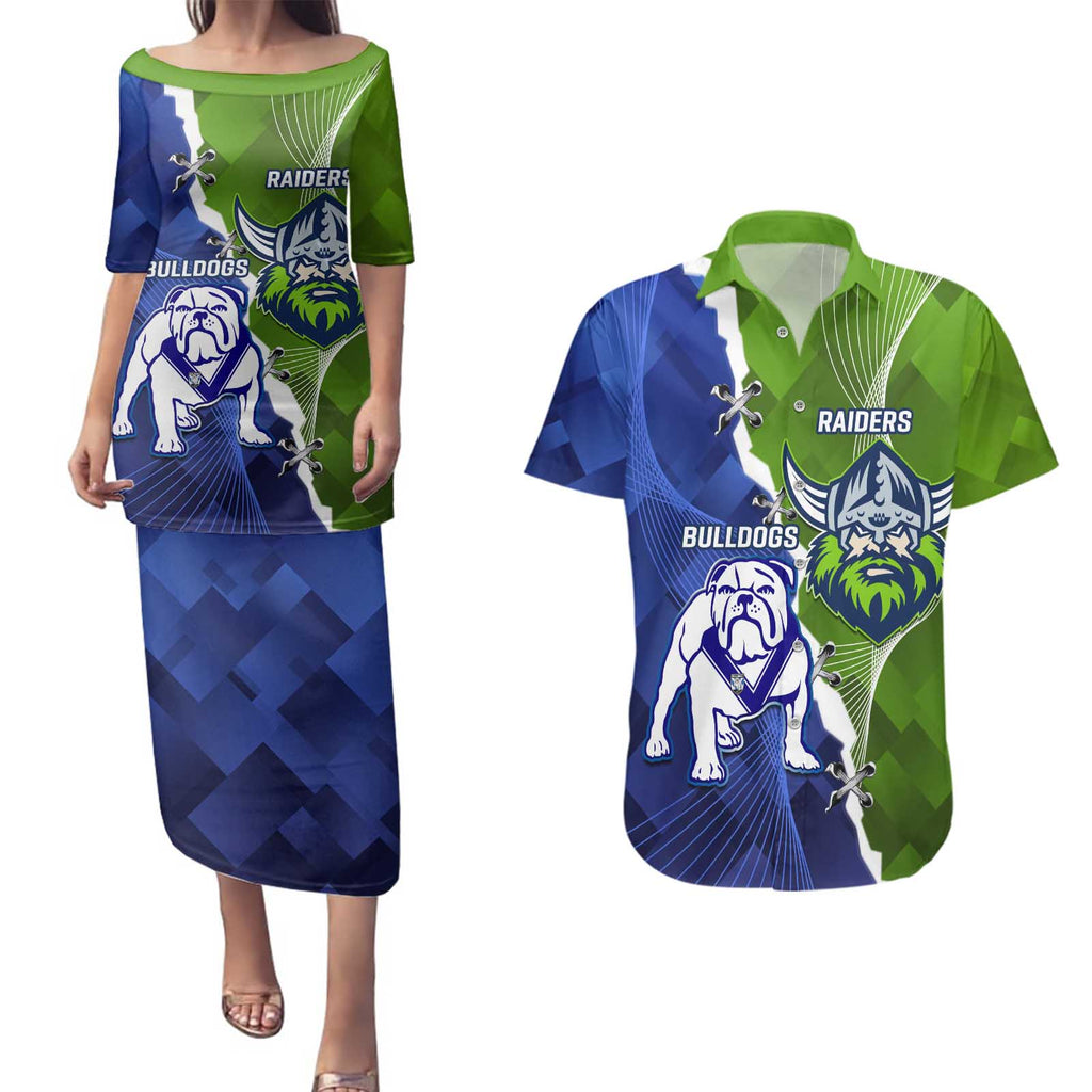 Custom Bulldogs And Raiders Rugby Couples Matching Puletasi and Hawaiian Shirt Dynamic Style