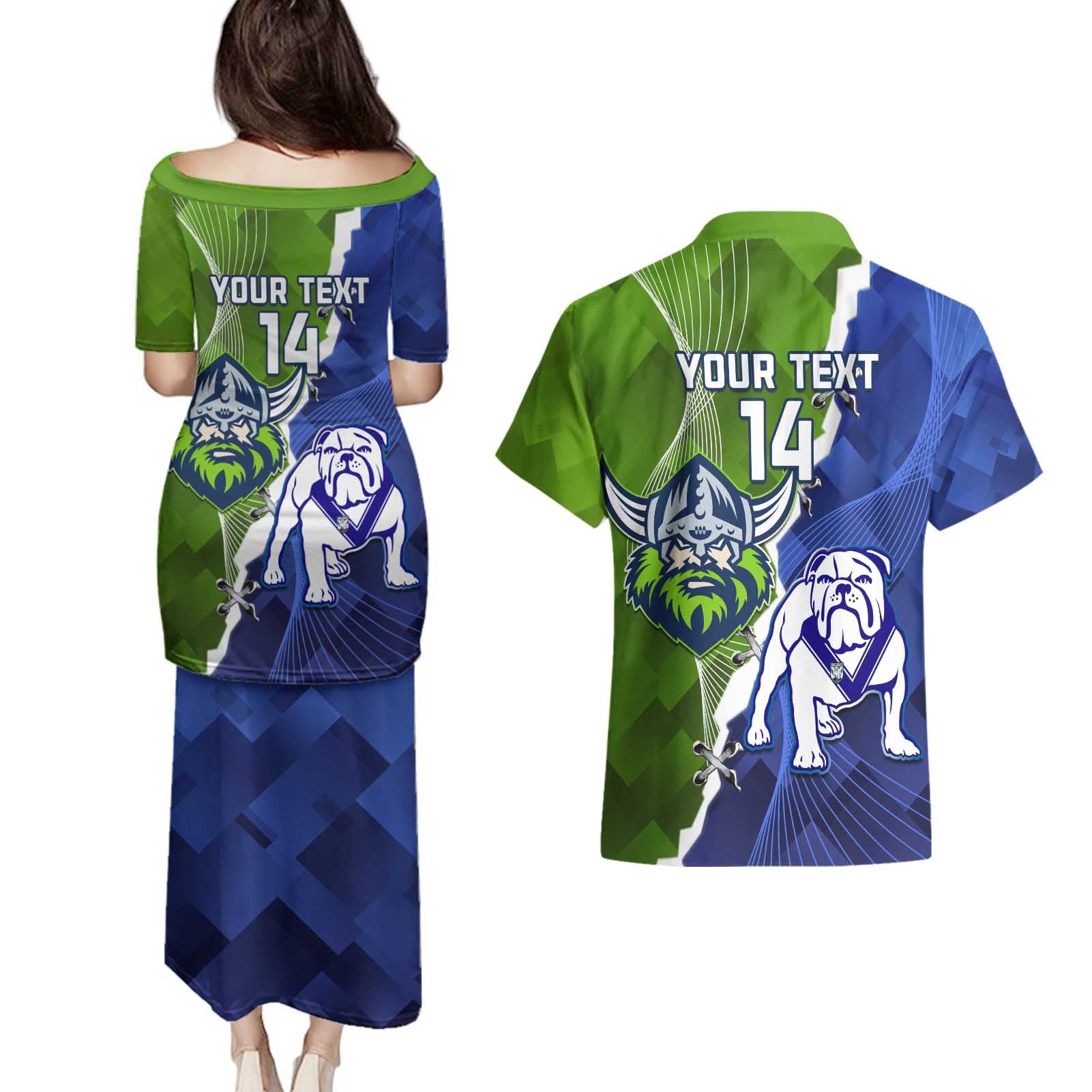 Custom Bulldogs And Raiders Rugby Couples Matching Puletasi and Hawaiian Shirt Dynamic Style