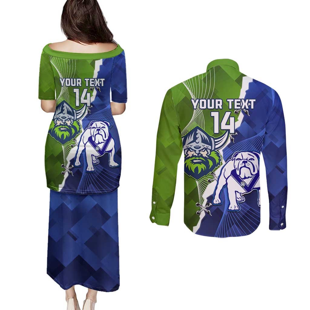 Custom Bulldogs And Raiders Rugby Couples Matching Puletasi and Long Sleeve Button Shirt Dynamic Style