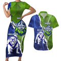Custom Bulldogs And Raiders Rugby Couples Matching Short Sleeve Bodycon Dress and Hawaiian Shirt Dynamic Style