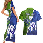 Custom Bulldogs And Raiders Rugby Couples Matching Short Sleeve Bodycon Dress and Hawaiian Shirt Dynamic Style