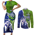 Custom Bulldogs And Raiders Rugby Couples Matching Short Sleeve Bodycon Dress and Long Sleeve Button Shirt Dynamic Style