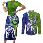 Custom Bulldogs And Raiders Rugby Couples Matching Short Sleeve Bodycon Dress and Long Sleeve Button Shirt Dynamic Style