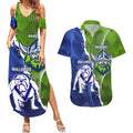 Custom Bulldogs And Raiders Rugby Couples Matching Summer Maxi Dress and Hawaiian Shirt Dynamic Style